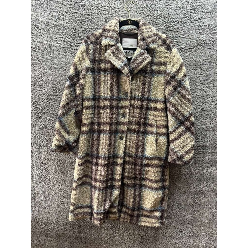 Nvlt Berber Plaid Faux Shearling Long Sleeve Coat Multicolor Womens Size‎ S